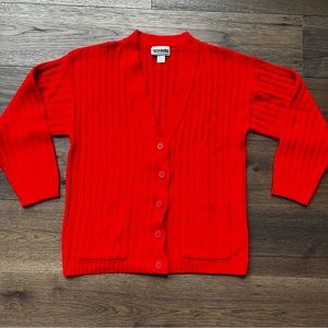 Vintage red ribbed chunky knit sweater cardigan, womens size small